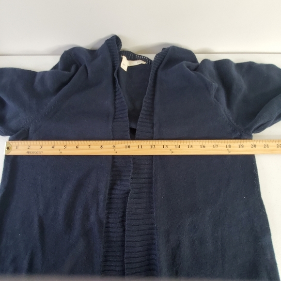 Eileen Fisher LINEN Open Front Cardigan Size L Navy 3/4 Sleeve Sweater Casual - Picture 4 of 10